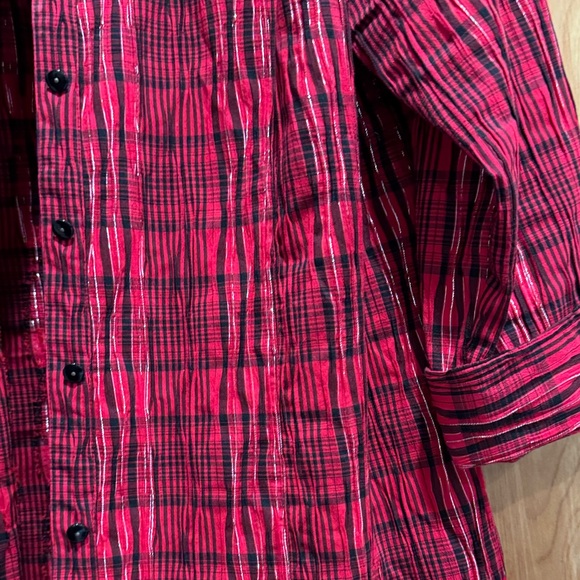 JM Collection Red and Black Plaid Shirt - Picture 6 of 7